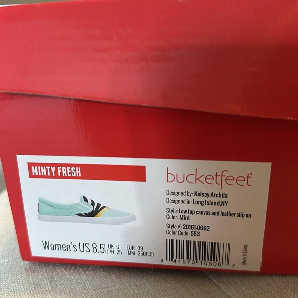 Bucket Feet canvas, and leather‎ Aqua and Gold Slip-On Shoes